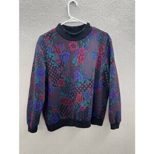 Cricket Lane Womens Floral Patched Pullover Crewneck Sweatshirt